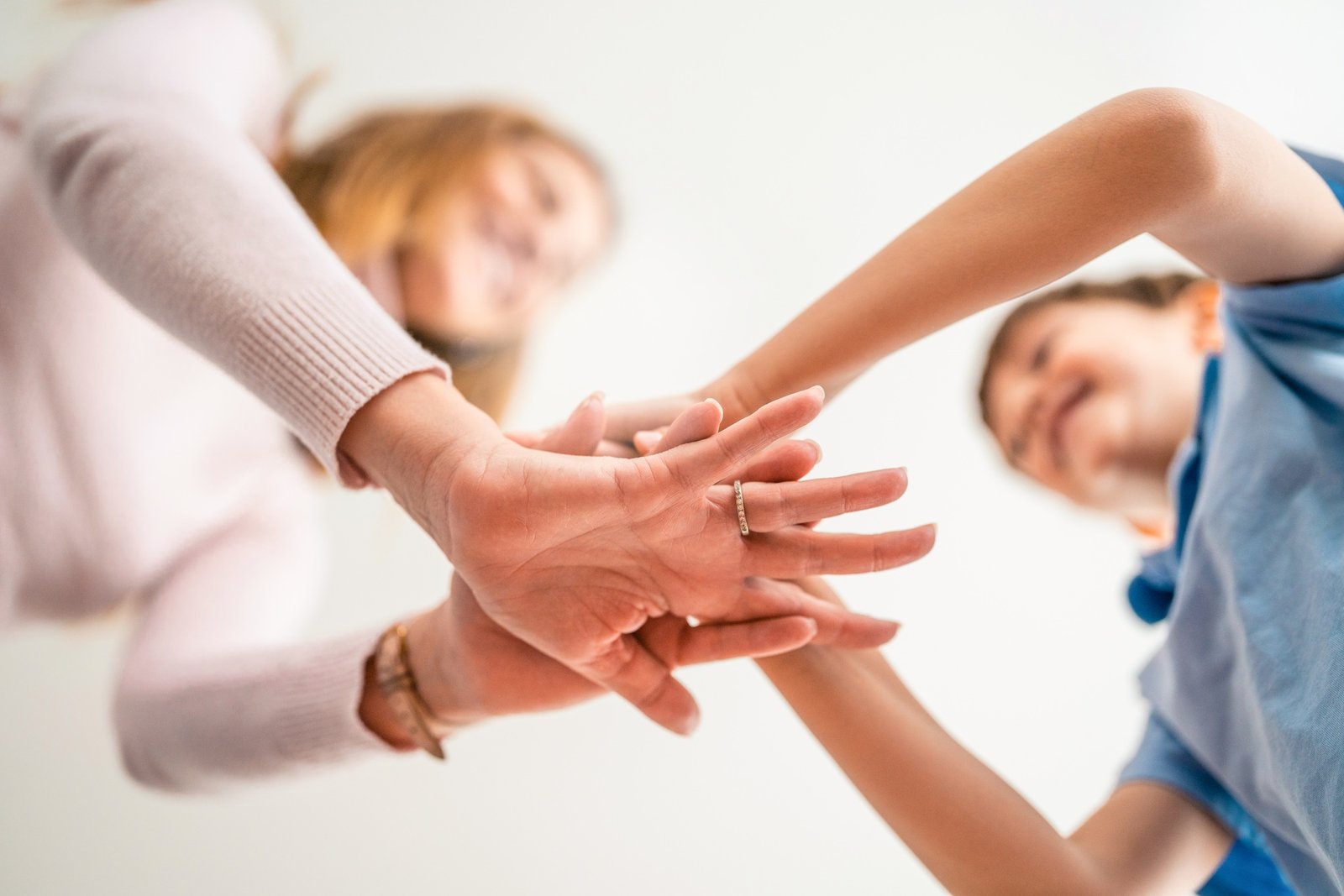 Hands of family together, unity, trust and peace concept